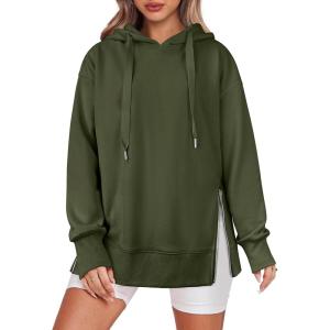 imageANRABESS Women Oversized Hoodies Side Zipper Fleece Long Sweatshirts Lightweight Tunic Pullover 2025 Fall Trendy ClothesArmy Green