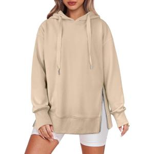 imageANRABESS Women Oversized Hoodies Side Zipper Fleece Long Sweatshirts Lightweight Tunic Pullover 2025 Fall Trendy ClothesDark Apricot
