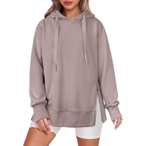 imageANRABESS Women Oversized Hoodies Side Zipper Fleece Long Sweatshirts Lightweight Tunic Pullover 2025 Fall Trendy ClothesKhaki