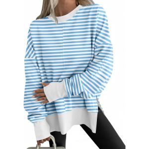 imageANRABESS Women Oversized Sweatshirts Thumbhole Long Sleeve Hoodies Shirts 2025 Fall Side Slit Pullover Top Teen Y2k OutfitsBule White Striped