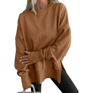 imageANRABESS Women Oversized Sweatshirts Thumbhole Long Sleeve Hoodies Shirts 2025 Fall Side Slit Pullover Top Teen Y2k OutfitsCaramel