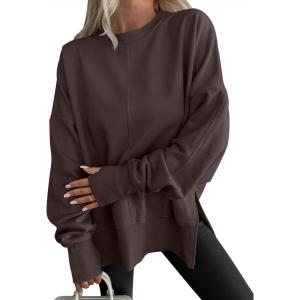 imageANRABESS Women Oversized Sweatshirts Thumbhole Long Sleeve Hoodies Shirts 2025 Fall Side Slit Pullover Top Teen Y2k OutfitsCoffee
