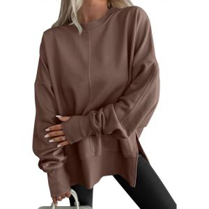 imageANRABESS Women Oversized Sweatshirts Thumbhole Long Sleeve Hoodies Shirts 2025 Fall Side Slit Pullover Top Teen Y2k OutfitsDeep Brown