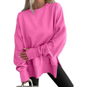 imageANRABESS Women Oversized Sweatshirts Thumbhole Long Sleeve Hoodies Shirts 2025 Fall Side Slit Pullover Top Teen Y2k OutfitsHot Pink
