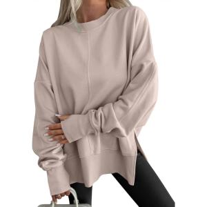 imageANRABESS Women Oversized Sweatshirts Thumbhole Long Sleeve Hoodies Shirts 2025 Fall Side Slit Pullover Top Teen Y2k OutfitsLight Khaki