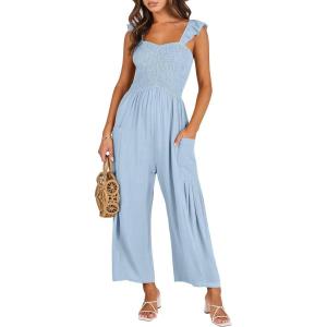 imageANRABESS Women Summer Casual Dressy Sleeveless Smocked Wide Leg Linen Jumpsuits Rompers 2025 Trendy Travel Outfit PocketBlue
