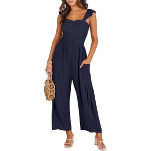 imageANRABESS Women Summer Casual Dressy Sleeveless Smocked Wide Leg Linen Jumpsuits Rompers 2025 Trendy Travel Outfit PocketNavy Blue