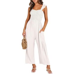 imageANRABESS Women Summer Casual Dressy Sleeveless Smocked Wide Leg Linen Jumpsuits Rompers 2025 Trendy Travel Outfit PocketOffwhite