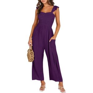 imageANRABESS Women Summer Casual Dressy Sleeveless Smocked Wide Leg Linen Jumpsuits Rompers 2025 Trendy Travel Outfit PocketPurple