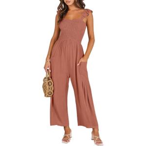 imageANRABESS Women Summer Casual Dressy Sleeveless Smocked Wide Leg Linen Jumpsuits Rompers 2025 Trendy Travel Outfit PocketRust