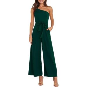 imageANRABESS Women Summer Dressy Jumpsuits One Shoulder Sleeveless Casual Wide Leg Pants Romper Jumper 2025 Trendy Fall OutfitsDeep Green