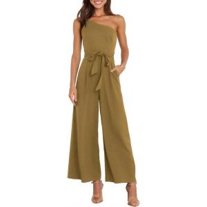 imageANRABESS Women Summer Dressy Jumpsuits One Shoulder Sleeveless Casual Wide Leg Pants Romper Jumper 2025 Trendy Fall OutfitsKhaki