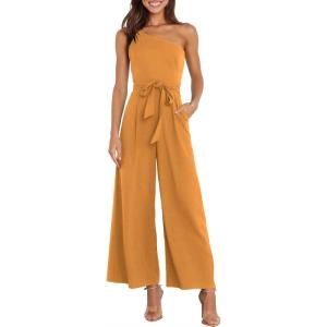 imageANRABESS Women Summer Dressy Jumpsuits One Shoulder Sleeveless Casual Wide Leg Pants Romper Jumper 2025 Trendy Fall OutfitsOrange