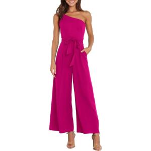 imageANRABESS Women Summer Dressy Jumpsuits One Shoulder Sleeveless Casual Wide Leg Pants Romper Jumper 2025 Trendy Fall OutfitsRose