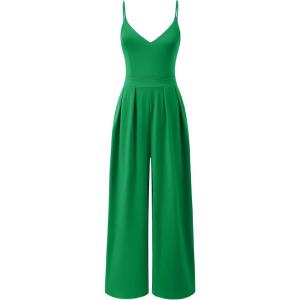 imageANRABESS Women V Neck Spaghetti Strap Wide Leg Dressy Jumpsuits 2025 Summer Casual One Piece Jumper Romper Outfits ampamp PocketsGrass Green
