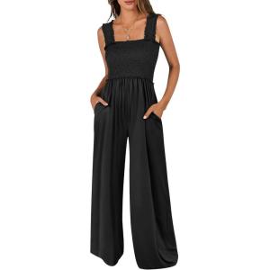 imageANRABESS Womens Casual Summer Jumpsuits Smocked Sleeveless Wide Leg Long Romper Jumpers 2025 Beach Vacation OutfitsBlack