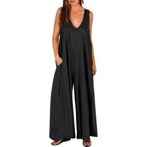 imageANRABESS Womens Casual Summer Loose Jumpsuits Sleeveless Tank V Neck Wide Leg Long Pant Rompers Baggy Jumper with PocketsBlack
