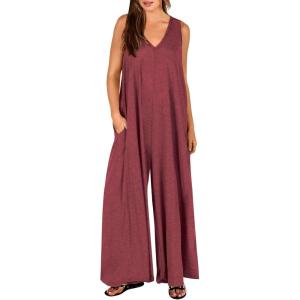 imageANRABESS Womens Casual Summer Loose Jumpsuits Sleeveless Tank V Neck Wide Leg Long Pant Rompers Baggy Jumper with PocketsRed