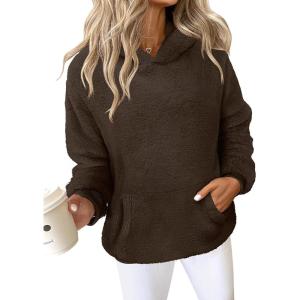 imageANRABESS Womens Hoodies Fleece Sherpa Sweatshirt 2025 Fall Loose Double Fuzzy Cozy Fluffy Warm Winter Pullover with PocketBrown
