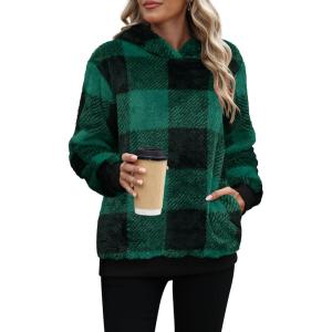 imageANRABESS Womens Hoodies Fleece Sherpa Sweatshirt 2025 Fall Loose Double Fuzzy Cozy Fluffy Warm Winter Pullover with PocketGreen Plaid