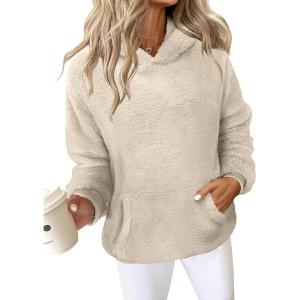 imageANRABESS Womens Hoodies Fleece Sherpa Sweatshirt 2025 Fall Loose Double Fuzzy Cozy Fluffy Warm Winter Pullover with PocketLight Khaki