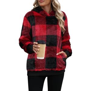 imageANRABESS Womens Hoodies Fleece Sherpa Sweatshirt 2025 Fall Loose Double Fuzzy Cozy Fluffy Warm Winter Pullover with PocketRed Plaid