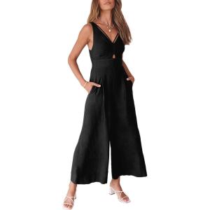 imageANRABESS Womens Jumpsuits Summer Wide Leg Sleeveless V Neck Casual Dressy Linen Pants Rompers 2025 Vacation Beach OutfitsBlack