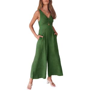 imageANRABESS Womens Jumpsuits Summer Wide Leg Sleeveless V Neck Casual Dressy Linen Pants Rompers 2025 Vacation Beach OutfitsGreen