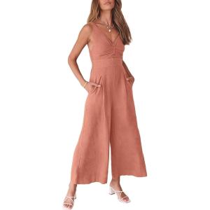 imageANRABESS Womens Jumpsuits Summer Wide Leg Sleeveless V Neck Casual Dressy Linen Pants Rompers 2025 Vacation Beach OutfitsPink