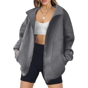 imageANRABESS Womens Oversized Full Zip Up Sweatshirts Jacket 2025 Fall Fleece Long Sleeve Hoodies OutfitsDark Grey