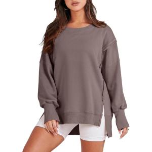 imageANRABESS Womens Oversized Sweatshirts Crew Neck Long Sleeve Shirts Casual Loose Slit 2025 Fall Outfits Y2K Teen Girls ClothesBrown