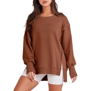 imageANRABESS Womens Oversized Sweatshirts Crew Neck Long Sleeve Shirts Casual Loose Slit 2025 Fall Outfits Y2K Teen Girls ClothesCaramel