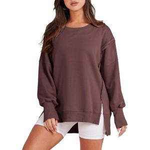imageANRABESS Womens Oversized Sweatshirts Crew Neck Long Sleeve Shirts Casual Loose Slit 2025 Fall Outfits Y2K Teen Girls ClothesCoffee