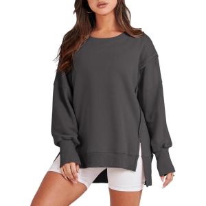 imageANRABESS Womens Oversized Sweatshirts Crew Neck Long Sleeve Shirts Casual Loose Slit 2025 Fall Outfits Y2K Teen Girls ClothesDeep Gray