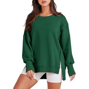 imageANRABESS Womens Oversized Sweatshirts Crew Neck Long Sleeve Shirts Casual Loose Slit 2025 Fall Outfits Y2K Teen Girls ClothesDeep Green