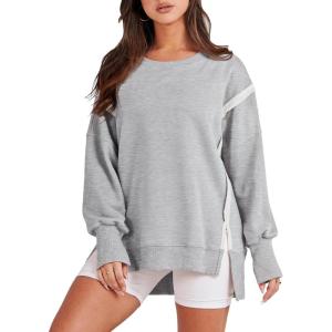 imageANRABESS Womens Oversized Sweatshirts Crew Neck Long Sleeve Shirts Casual Loose Slit 2025 Fall Outfits Y2K Teen Girls ClothesGray