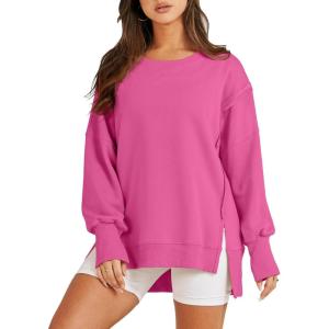 imageANRABESS Womens Oversized Sweatshirts Crew Neck Long Sleeve Shirts Casual Loose Slit 2025 Fall Outfits Y2K Teen Girls ClothesHot Pink