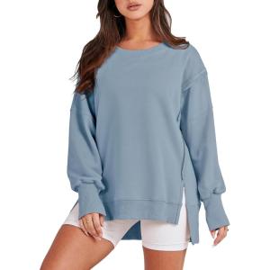 imageANRABESS Womens Oversized Sweatshirts Crew Neck Long Sleeve Shirts Casual Loose Slit 2025 Fall Outfits Y2K Teen Girls ClothesLight Blue