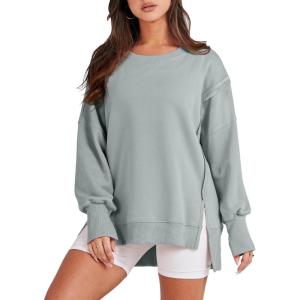 imageANRABESS Womens Oversized Sweatshirts Crew Neck Long Sleeve Shirts Casual Loose Slit 2025 Fall Outfits Y2K Teen Girls ClothesLight Green