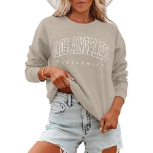 imageANRABESS Womens Oversized Sweatshirts Crewneck Long Sleeve Pullover Hoodies Graphic Cute Teen Girls Clothes 2025 Fall OutfitsLight Khaki  Los Angeles