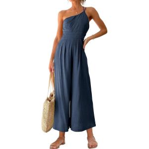 imageANRABESS Womens Summer Straps One Shoulder High Waist Dressy Casual Wide Leg Linen Jumpsuit Romper Beach Travel OutfitsNavy Blue