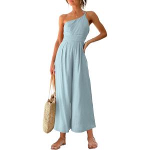 imageANRABESS Womens Summer Straps One Shoulder High Waist Dressy Casual Wide Leg Linen Jumpsuit Romper Beach Travel OutfitsSky Blue