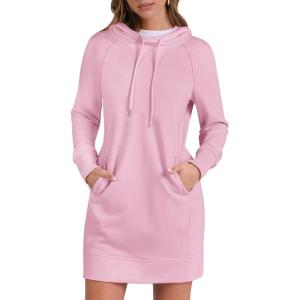 imageANRABESS Womens Sweatshirt Dress Long Sleeve Hoodies Mini Dresses Fleece Casual Hoodie with Pockets 2025 Fall FashionPink