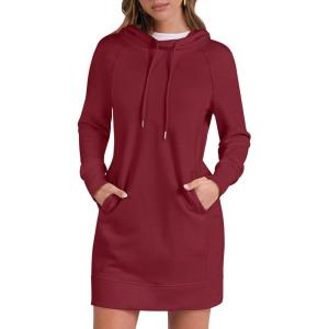 imageANRABESS Womens Sweatshirt Dress Long Sleeve Hoodies Mini Dresses Fleece Casual Hoodie with Pockets 2025 Fall FashionRed