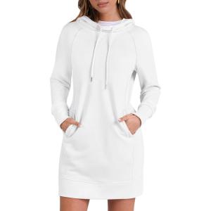 imageANRABESS Womens Sweatshirt Dress Long Sleeve Hoodies Mini Dresses Fleece Casual Hoodie with Pockets 2025 Fall FashionWhite
