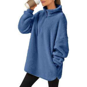 imageANRABESS Womens Sweatshirt Sherpa Fuzzy Fleece Zip Up Hoodies Cozy Pullover Soft Sweaters Tops 2025 Fall Trendy ClothesDeep Blue