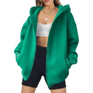 imageANRABESS Womens Zip Up Hoodies Oversized Sweatshirt Long Sleeve Fleece Jackets Coat Workout Y2K Outfits 2025 Fall TrendyDeep Green