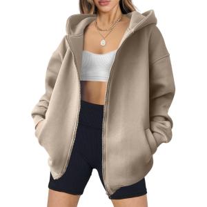imageANRABESS Womens Zip Up Hoodies Oversized Sweatshirt Long Sleeve Fleece Jackets Coat Workout Y2K Outfits 2025 Fall TrendyKhaki