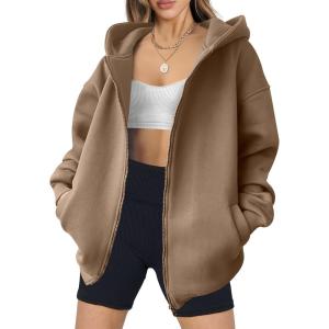imageANRABESS Womens Zip Up Hoodies Oversized Sweatshirt Long Sleeve Fleece Jackets Coat Workout Y2K Outfits 2025 Fall TrendyLight Brown