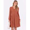 imageANRABESS Long Sleeve Dress for Women Fall Fashion Outfits 2025 Casual V Neck Ribbed Knit Short Sweater Dresses with PocketsBurnt Orange